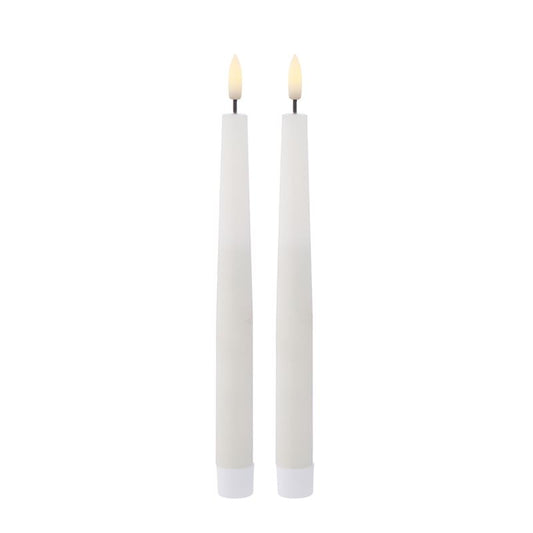 Set of 2 Hughe LED Flickering Taper Candle - White