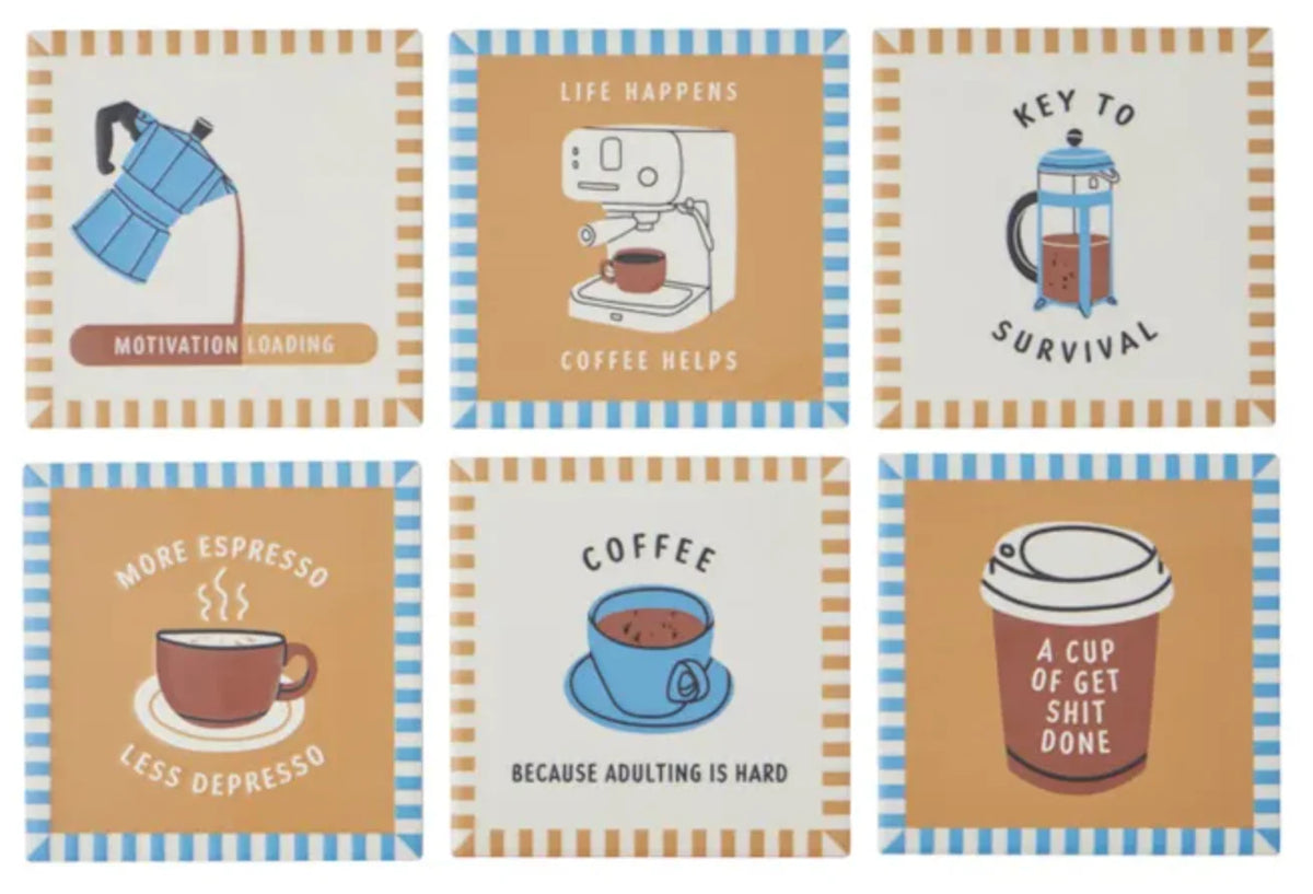 Espresso Ceramic Coaster 10cm (6 assorted)