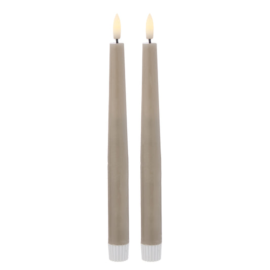 Set of 2 Hughe LED Flickering Taper Candles - Taupe